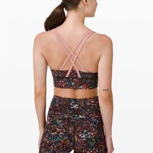 lululemon athletica Pink Strappy Sports Bra with Multicolor Abstract Print